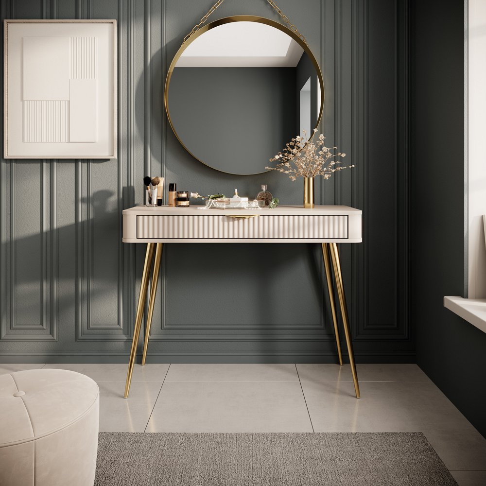 Зображення з  Стіл туалетний Perfect Home Ланте / Lante 1S/100 з 1 шухлядою і золотими ніжками Беж