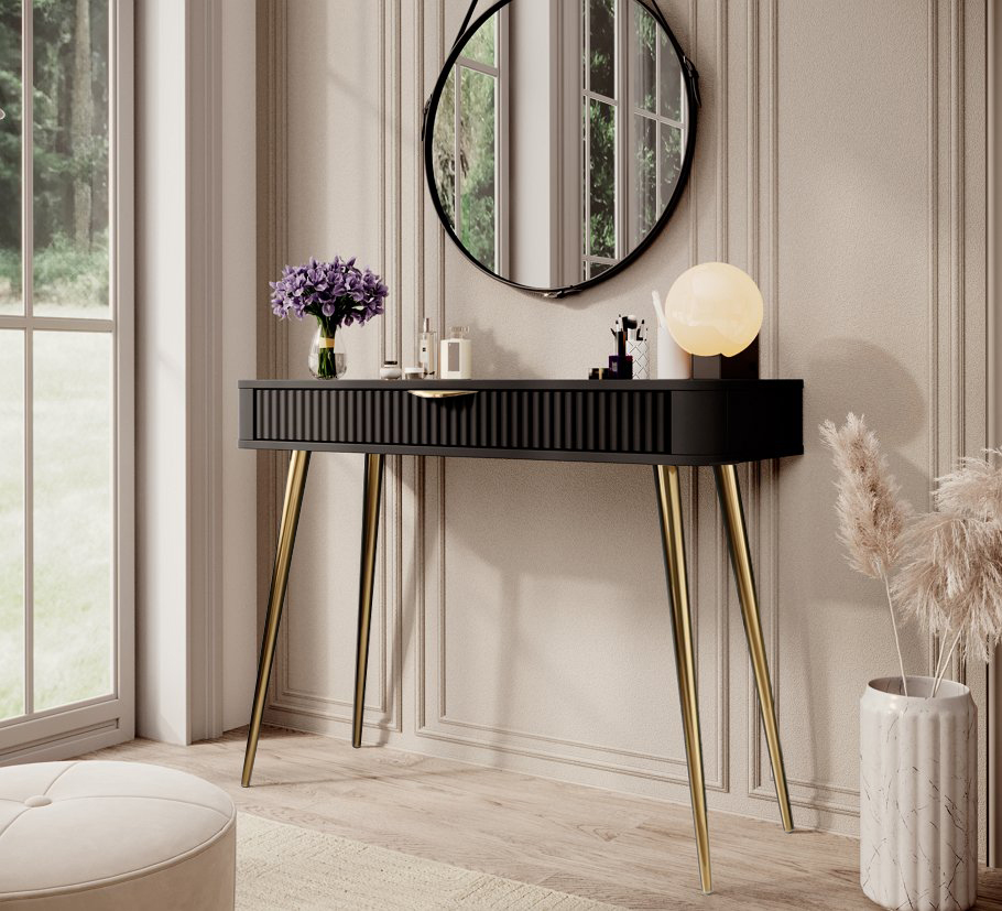 Зображення з  Стіл туалетний Perfect Home Ланте / Lante 1S/100 з 1 шухлядою і золотими ніжками Чорний