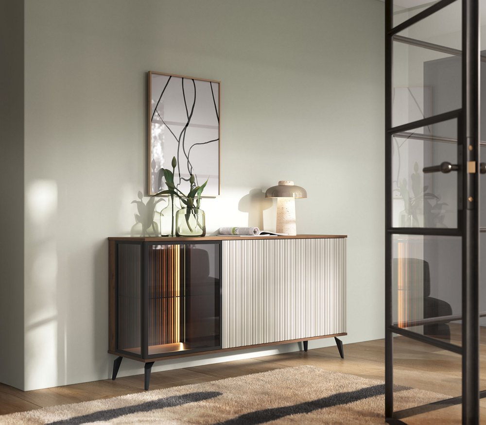 Зображення з  Комод з підсвіткою Вічі / Vici K154 3-дверний Горіх/кашемір Perfect Home Польща