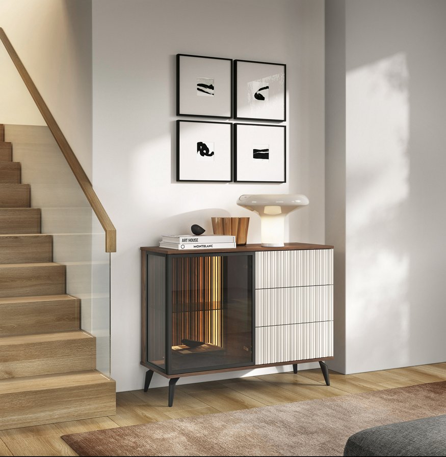 Зображення з  Комод з підсвіткою Вічі / Vici KSZ103 1-дверний з 3 шухлядами Горіх/кашемір Perfect Home Польща