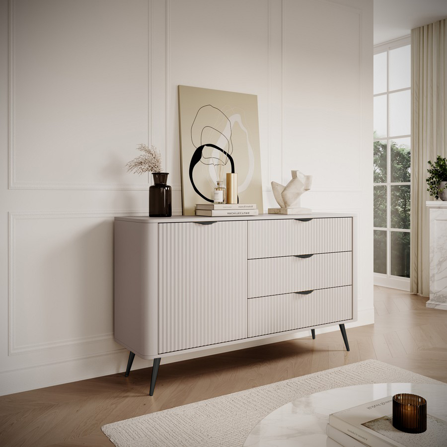 Зображення з  Комод Perfect Home Ланте / Lante 1-дверний з 3 шухлядами і чорними ніжками 1D3S/138 Беж