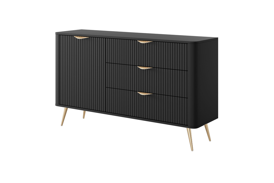 Зображення з  Комод Perfect Home Ланте / Lante 1-дверний з 3 шухлядами і золотими ніжками 1D3S/138 Чорний