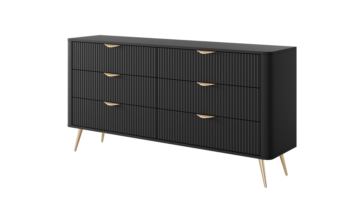 Зображення з  Комод Perfect Home Ланте / Lante з 6 шухлядами і золотими ніжками 6S/163 Чорний