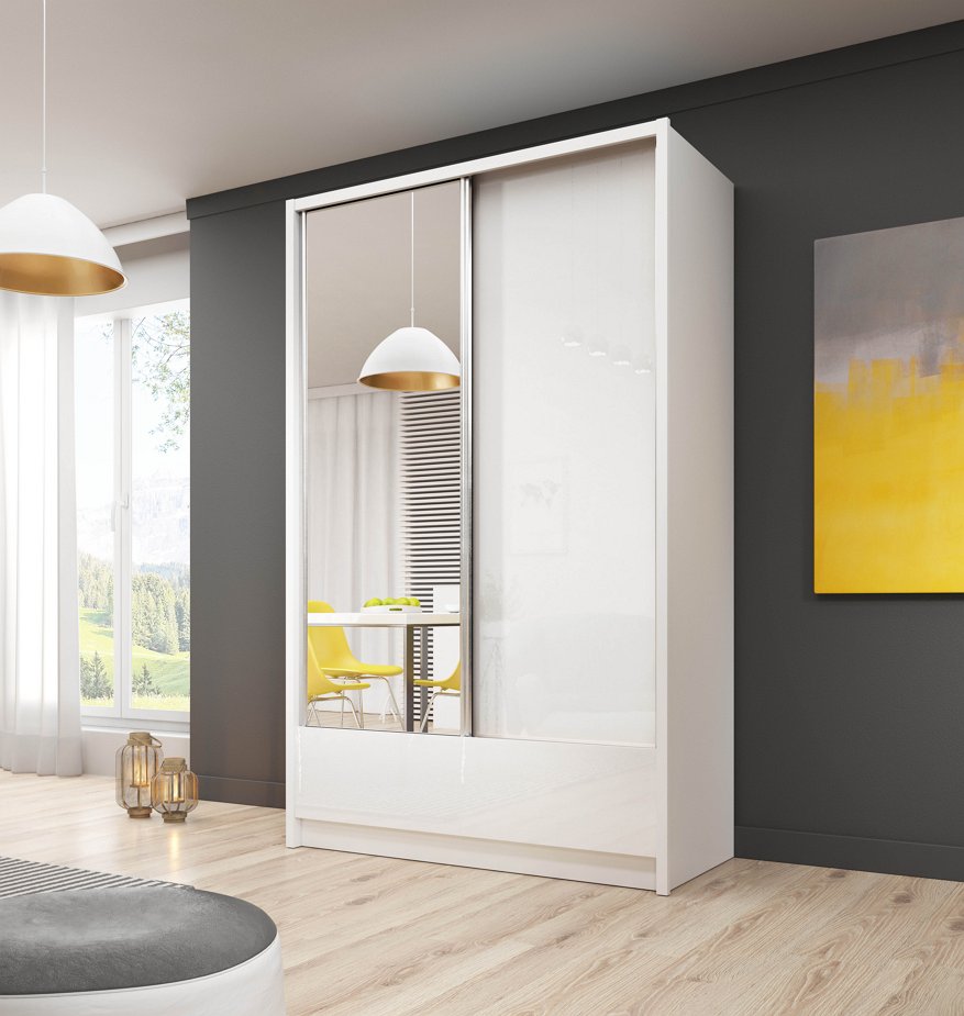 Зображення з  Шафа-купе Perfect Home Арія I / Aria I 150 2-дверна з дзеркалом Білий/білий глянець