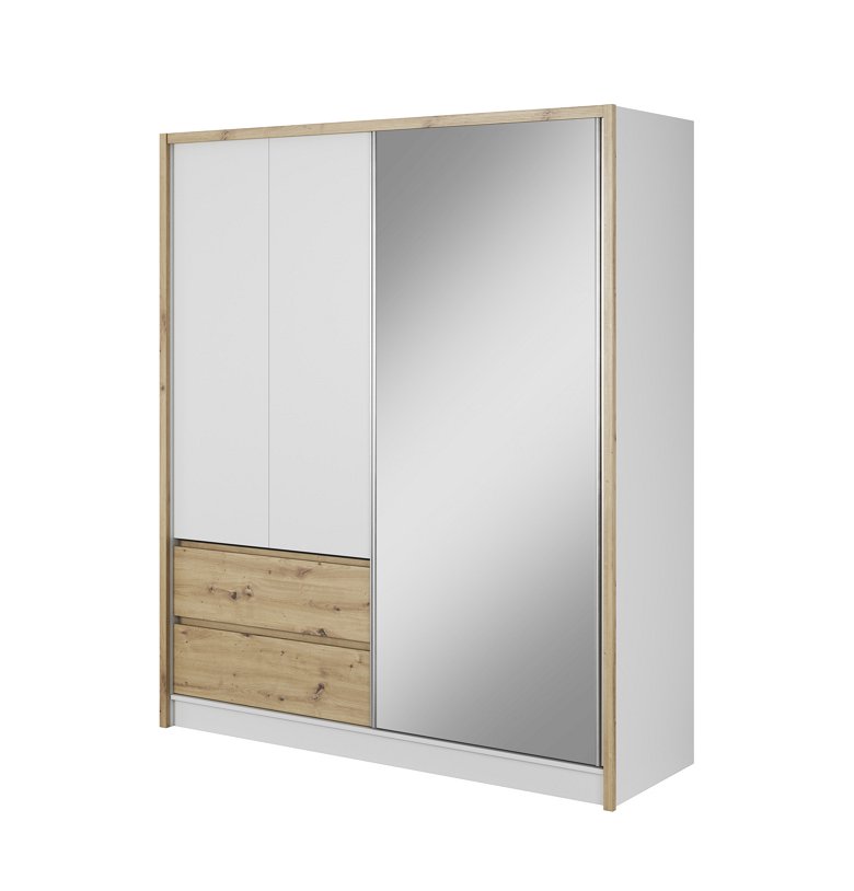 Зображення з  Шафа напівкупе для одягу Perfect Home Сара / Sara 180 3-дверна з дзеркалом Білий/дуб артизан