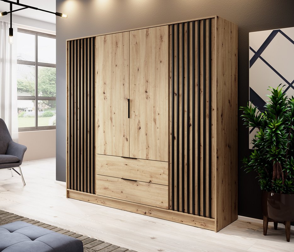 Зображення з  Шафа для одягу Perfect Home Неллі / Nelly 4D 4-дверна Дуб артизан/чорний