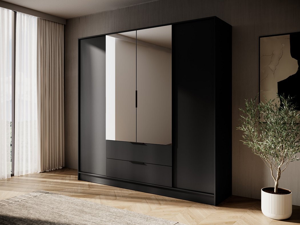 Зображення з  Шафа для одягу Perfect Home Келлі / Kelly 4DL 4-дверна з дзеркалом Чорний