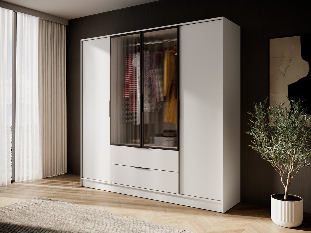 Зображення з  Гардеробна / шафа для одягу Perfect Home Келлі / Kelly 4DRM 4-дверна з центральними прозорими дверцятами та реєю Кашемір