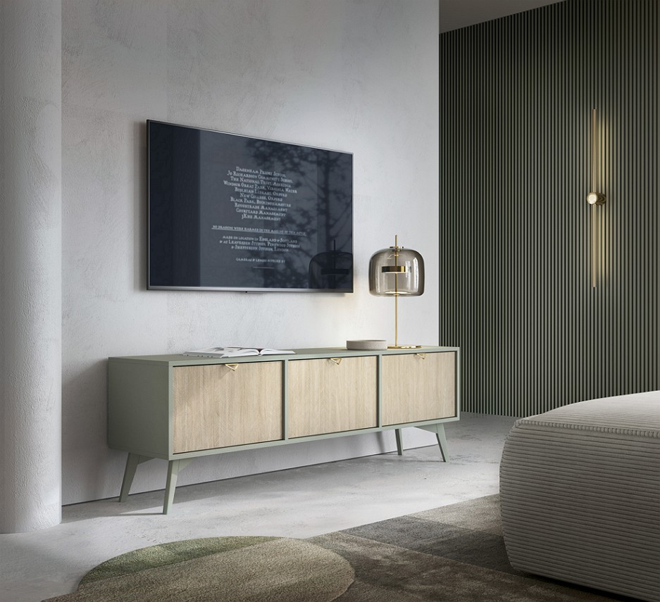 Зображення з  Тумба під ТВ Perfect Home Форест / Forest RTV158 3-дверна Евкаліпт/ялиця сканді