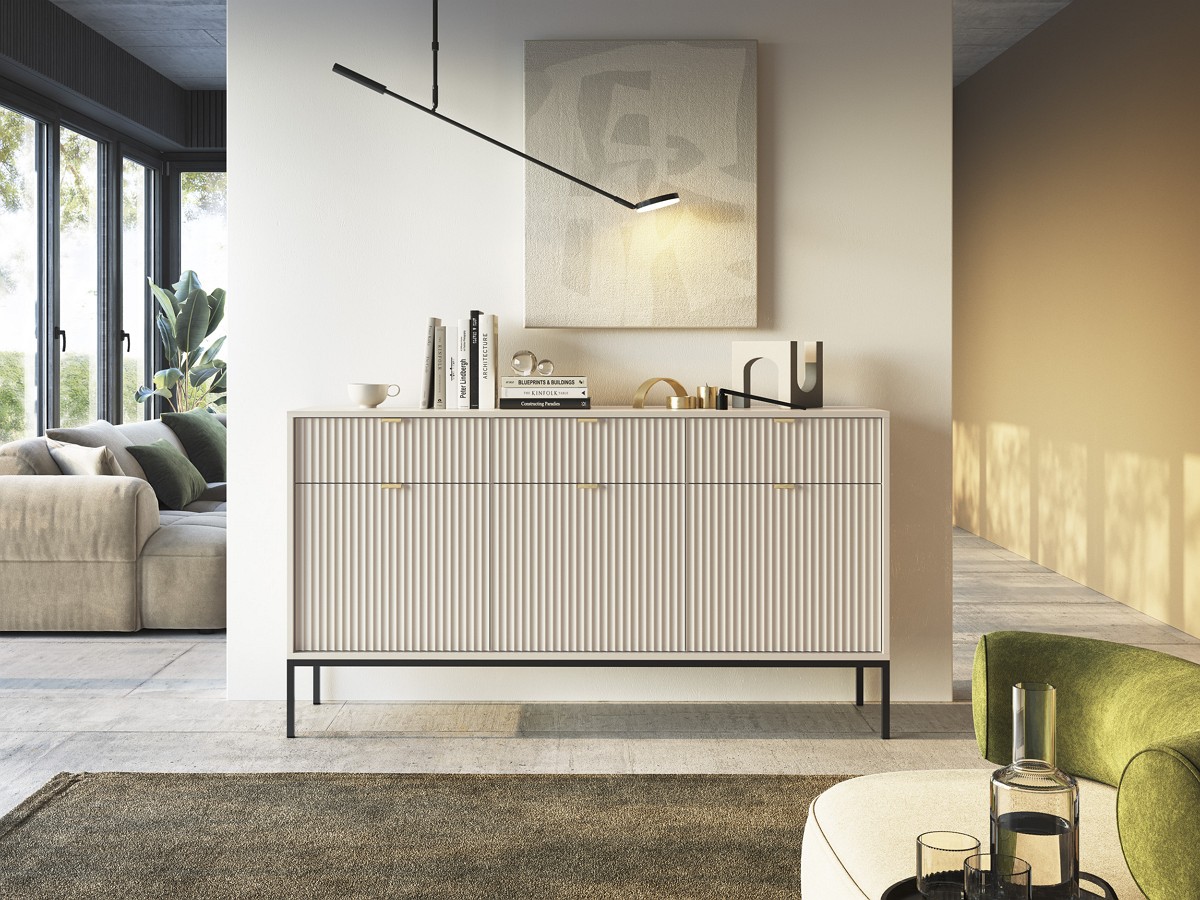 Зображення з  Комод Perfect Home Нова / Nova 3-дверний з 3 шухлядами і чорними ніжками KSZ154 Кашемір