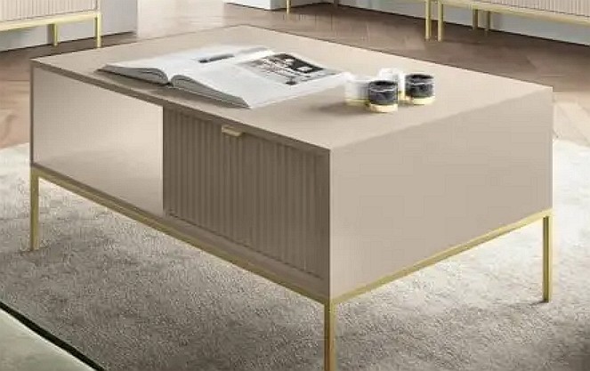 Зображення з  Стіл журнальний Perfect Home Нова / Nova з 2 шухлядами та золотими ніжками L104 Кашемір