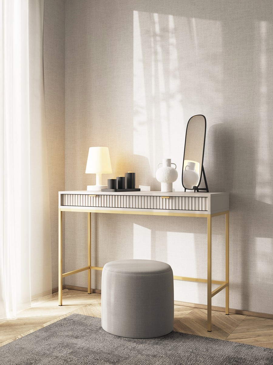 Зображення з  Стіл туалетний Perfect Home Нова / Nova з 2 шухлядами та золотими ніжками T104 Кашемір