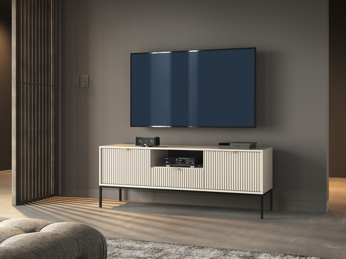 Зображення з  Тумба під телевізор Perfect Home Нова / Nova 2-дверна з 1 шухлядою і чорними ніжками RTV154 Кашемір