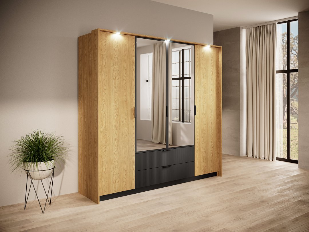 Зображення з  Шафа для одягу Perfect Home Балтик / Baltic 4D2S/220 4-дверна з дзеркалом Дуб балтик/чорний