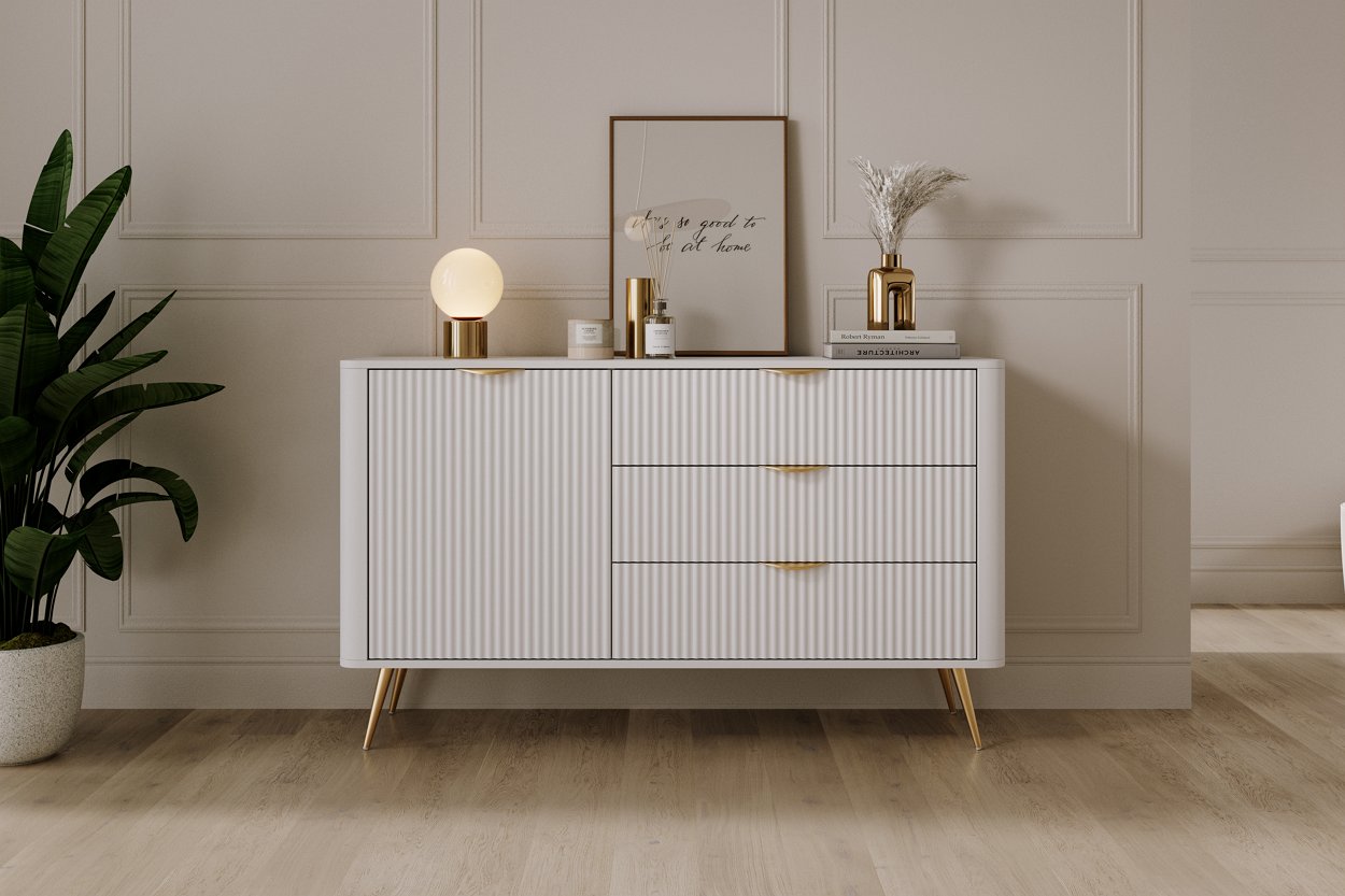 Зображення з  Комод Perfect Home Ланте / Lante 1-дверний з 3 шухлядами і чорними ніжками 1D3S/138 Білий