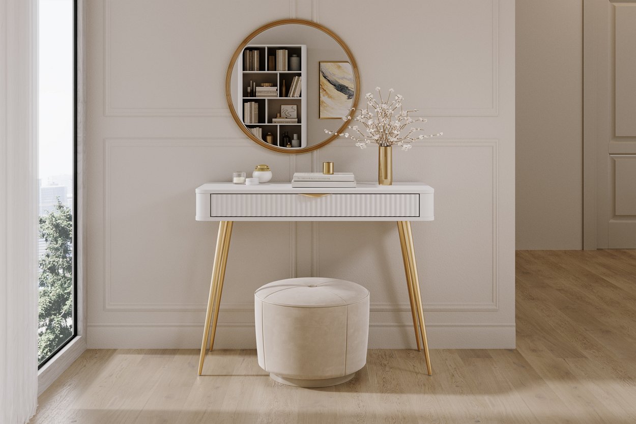 Зображення з  Стіл туалетний Perfect Home Ланте / Lante 1S/100 з 1 шухлядою і чорними ніжками Білий