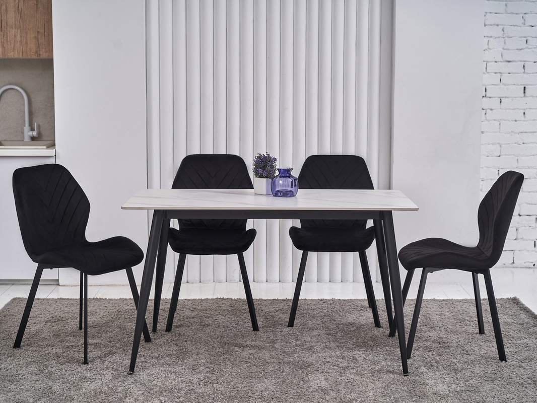 Зображення з  Обідній керамічний стіл TM-100 білий мармур + чорний